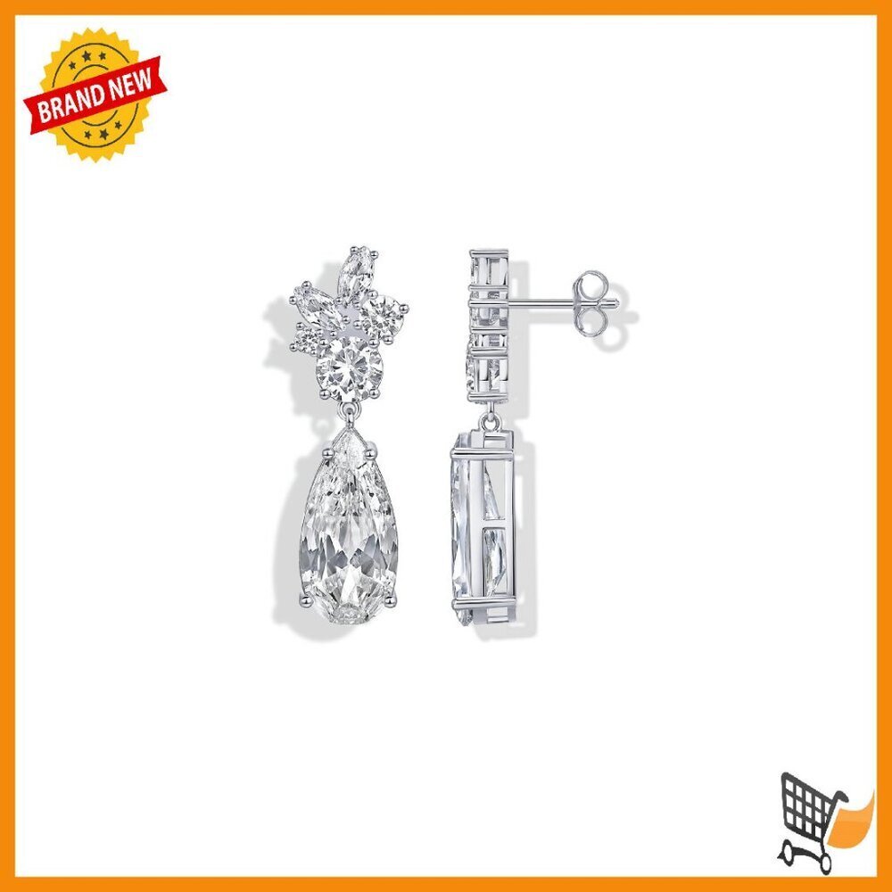 14K Gold Plated CZ Dangle Earrings 35mm Bridal Wedding Jewelry